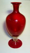 Vittorio Zecchin: Vase, "Veronese" 50-er Jahrefarbloses Glas rot überfangen, farbloser, gerippter