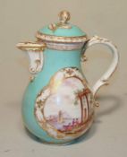 Königl. Meissen (Unterglasurblaue Marke wohl 1849-1900 1. Wahl): Kaffeekanne mit