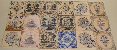 70 antike niederländische Fliesen mit Blaumalerei 18./19. Jh.Sammlung von 70 (44 und 26)  Delfter