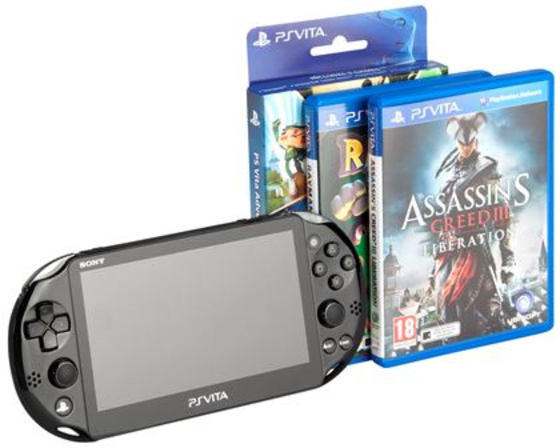 New boxed - Sony PS Vita 8GB bundle (black) + Adventure Pack + Assassin's Creed III + Rayman Legends