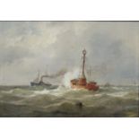 Achenbach, Andreas (1815 Kassel - Düsseldorf 1910)Rettungsschiff und Dampfer auf der Nordsee bei