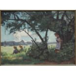 Dieffenbacher, Reinhold (1882 Berlin 1966)Sommerlandschaft mit Kindern am Feldrand. Öl/Lwd. (