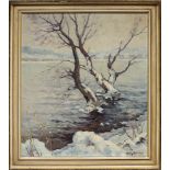 Herrmann, Willy (1895 Berlin 1963)Märkisches Seeufer im Winter. Öl/Lwd., re. u. sign. 70x 60 cm. R.