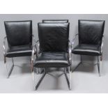 Vier Designer-Stühle, Rolf Benz.Gschwungenes Chromgestell. Rückenlehne und Sitzpolster mit schwarzem