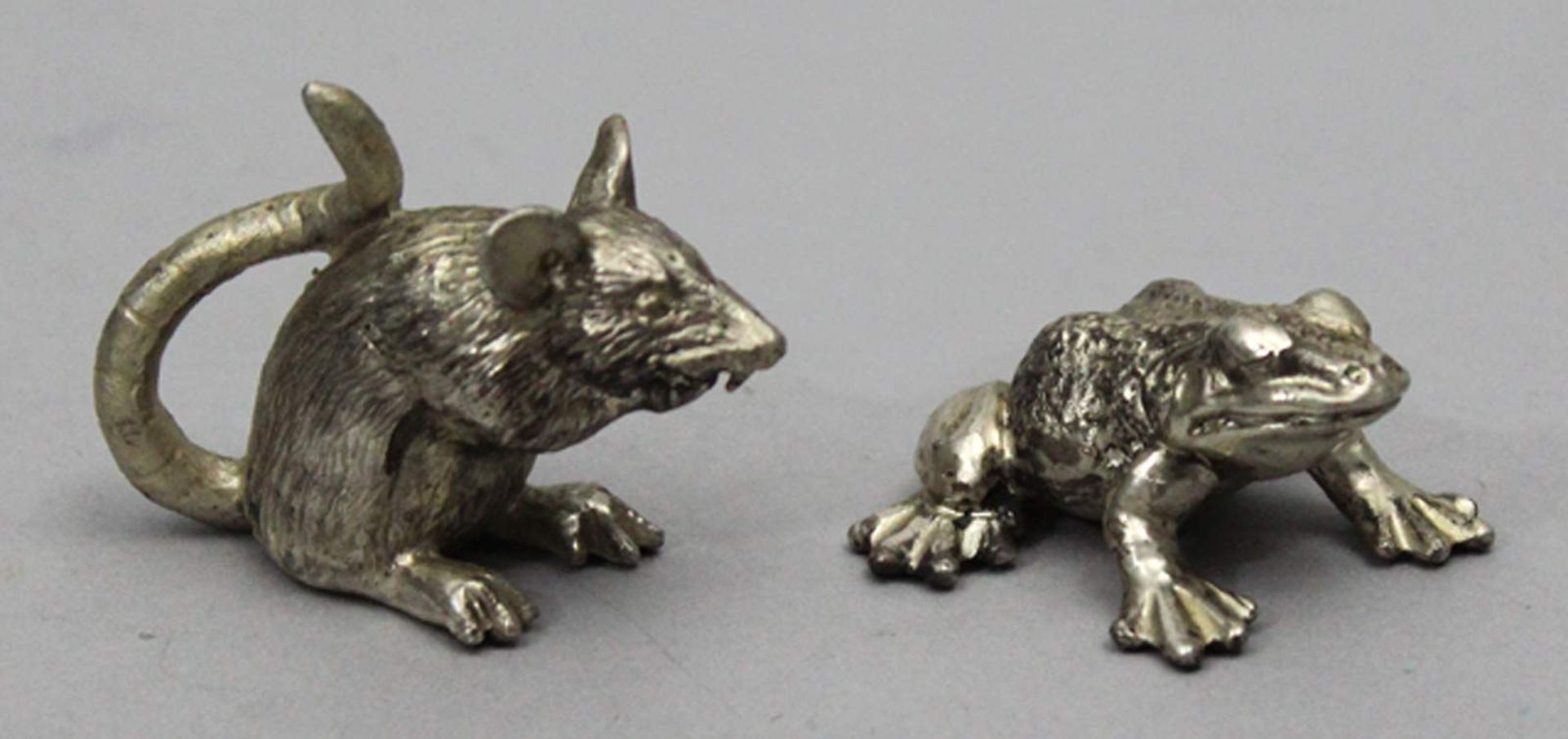 Zwei Tierskulpturen einer Ratte bzw. eines Froschs.Massives 935/000 Silber, zus. 118 g. Ziselierte