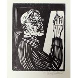 Felixmüller, Conrad (1897 Dresden-Berlin 1977)"Selbstbildnis mit zeichnender Hand (II)", (1965).