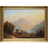 Unbekannter Maler (um 1860)"Motiv vom Lago di Lugano", so verso handschriftlich auf Keilrahmen