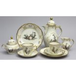 Kaffeeservice für sechs Personen, Rosenthal,"Sanssouci", 21-teilig. Elfenbeinfarben. Polychromes