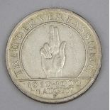 Weimarer Republik, 5 Mark 10 Jahre Verfassung 1929 F.ss+.Mindestpreis: 40 EUR