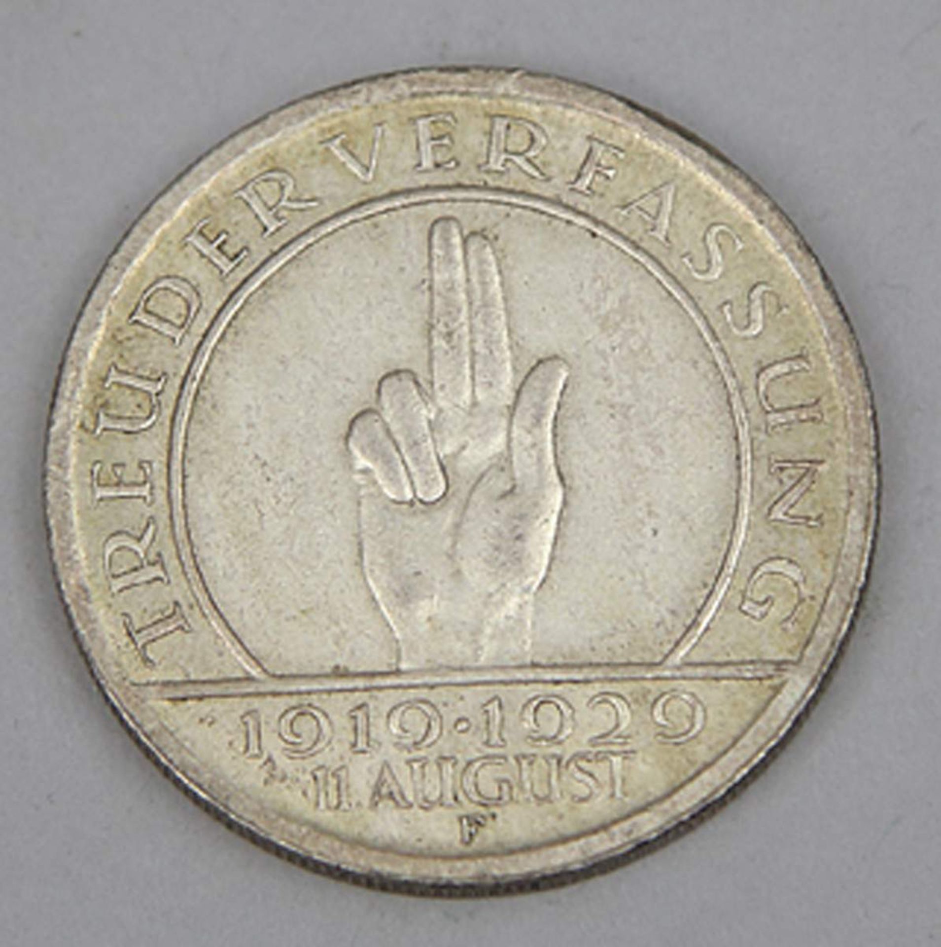 Weimarer Republik, 5 Mark 10 Jahre Verfassung 1929 F.ss+.Mindestpreis: 40 EUR