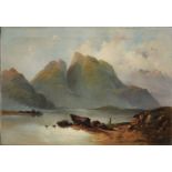 Unbekannter Maler (um 1870)Angler an einem Gebirgssee. Öl/Lwd. 49x 70 cm.Mindestpreis: 100 EUR