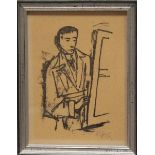 Hofer, Karl (1878 Karlsruhe - Berlin 1955)"An der Staffelei (Der Maler)". Lithographie (gebräunt),