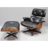 Eames, Charles & Ray"Sessel Nr. 670" und "Ottoman Nr. 671". Geformtes Schichtholz,