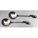 Paar Löffel, Georg Jensen.925/000 Sterlingsilber, 42 g. Besteckserie "Blossom".  Min.