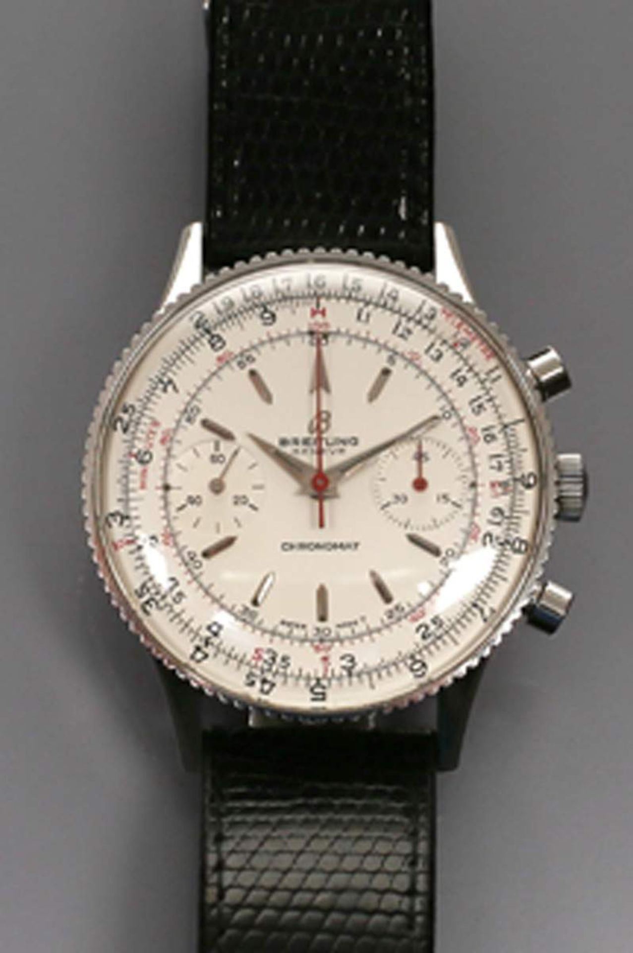 Schaltradchronograph "Breitling".Modell "Chronomat", schweizer Patent-Nr. 217012. Rundes,