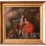 Unbekannter Maler (18. Jh.)Schäferpaar mit ihrem Hund. Öl/Lwd. (doubliert, min. Farbverluste). 30x