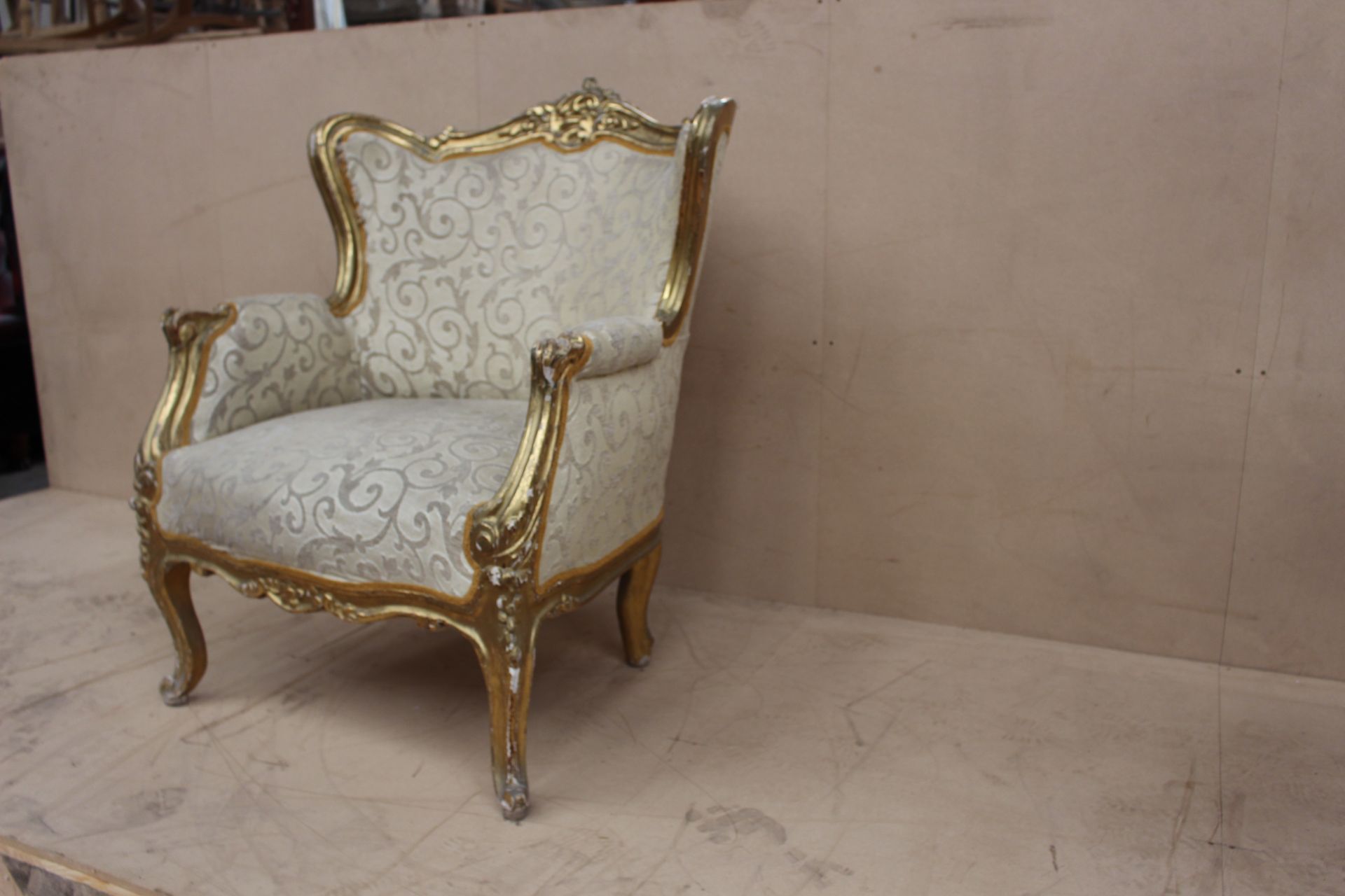 French ivory and gold thrown chair        H:125CM W:75 D:65CM