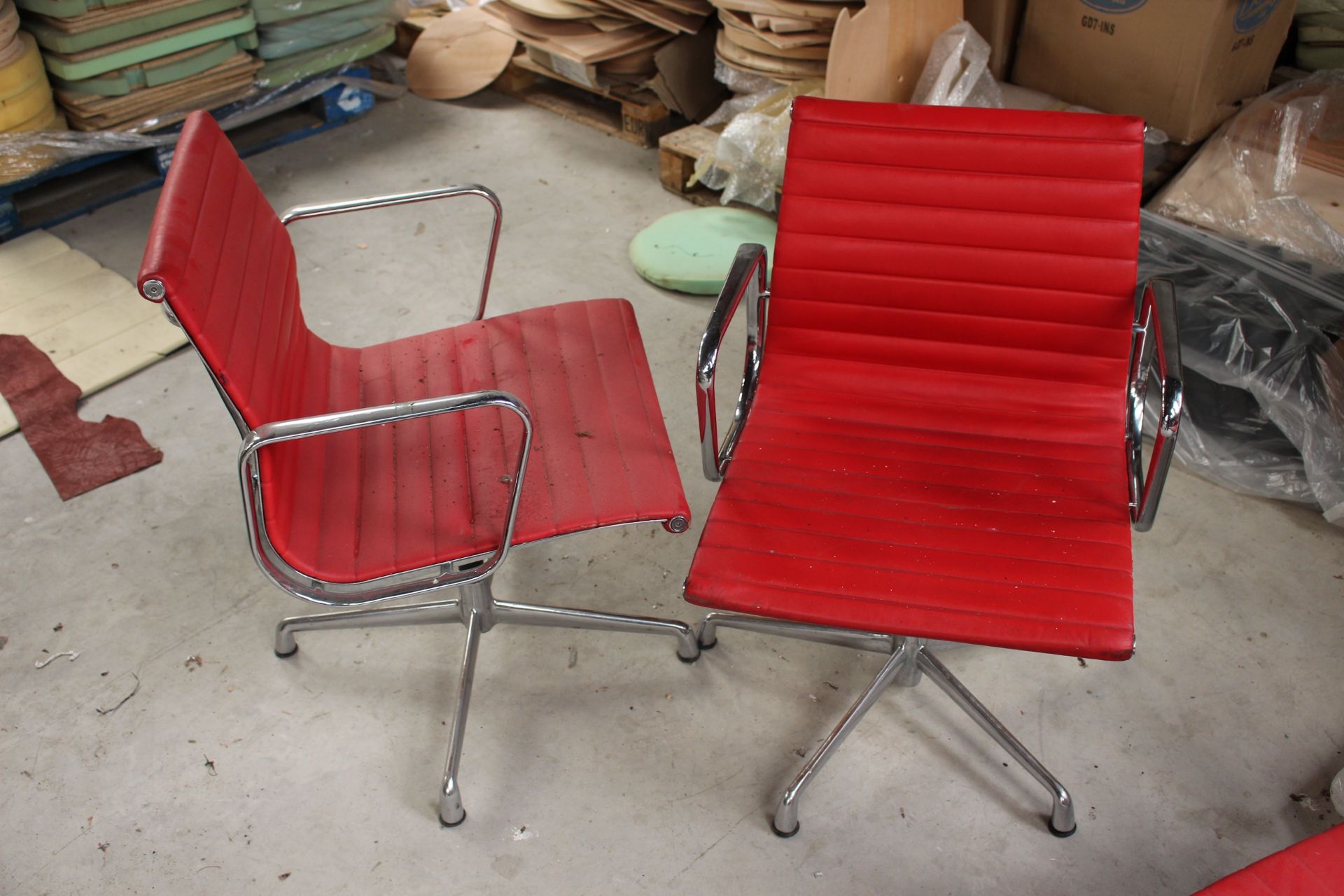 pair vintage red italian swivel armchairs                 H:83 W:57 D:53