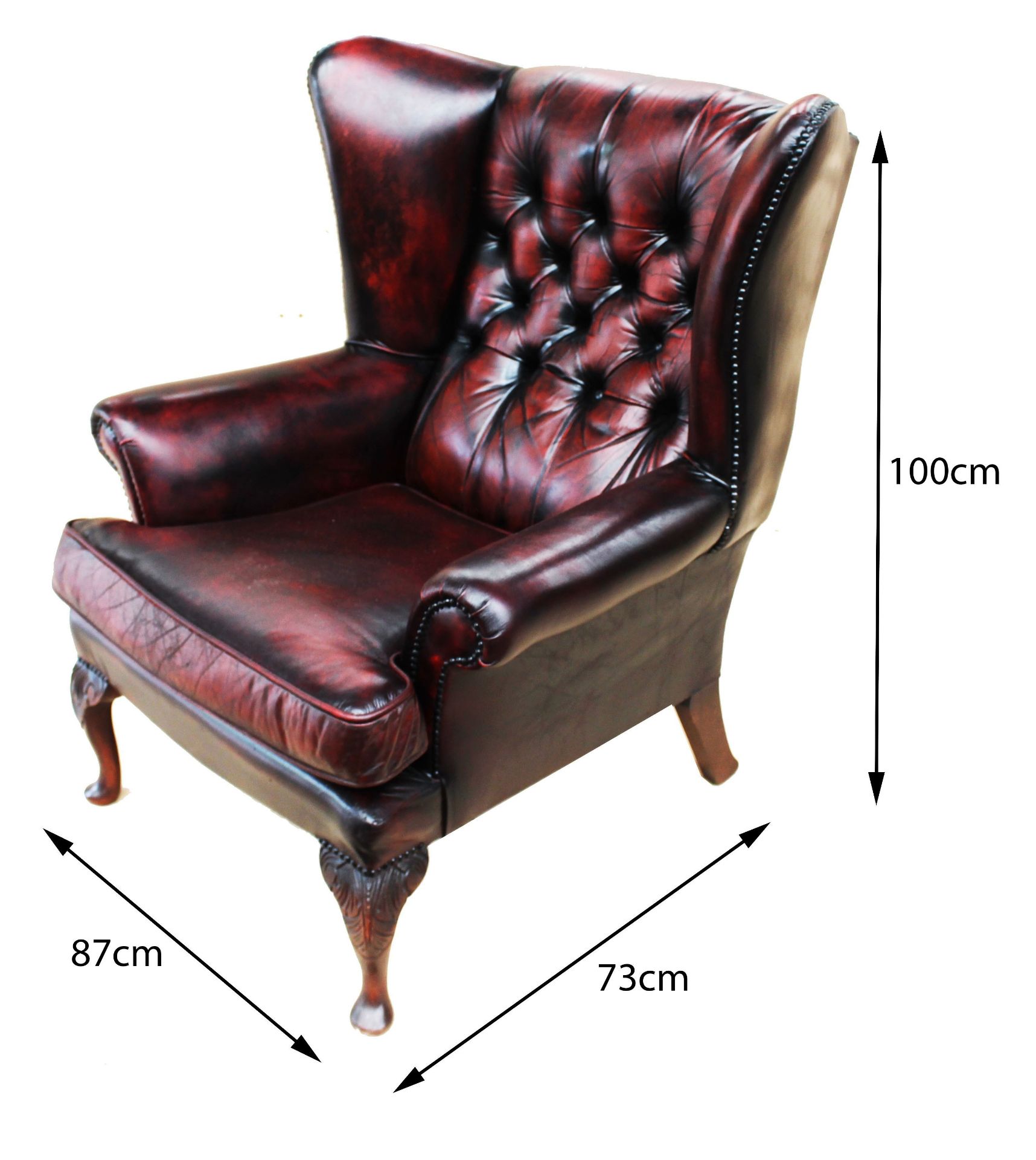Red Leather Buttoned queen Ann Wingback Chair H:103CM W:91 D:73CM - Image 2 of 2