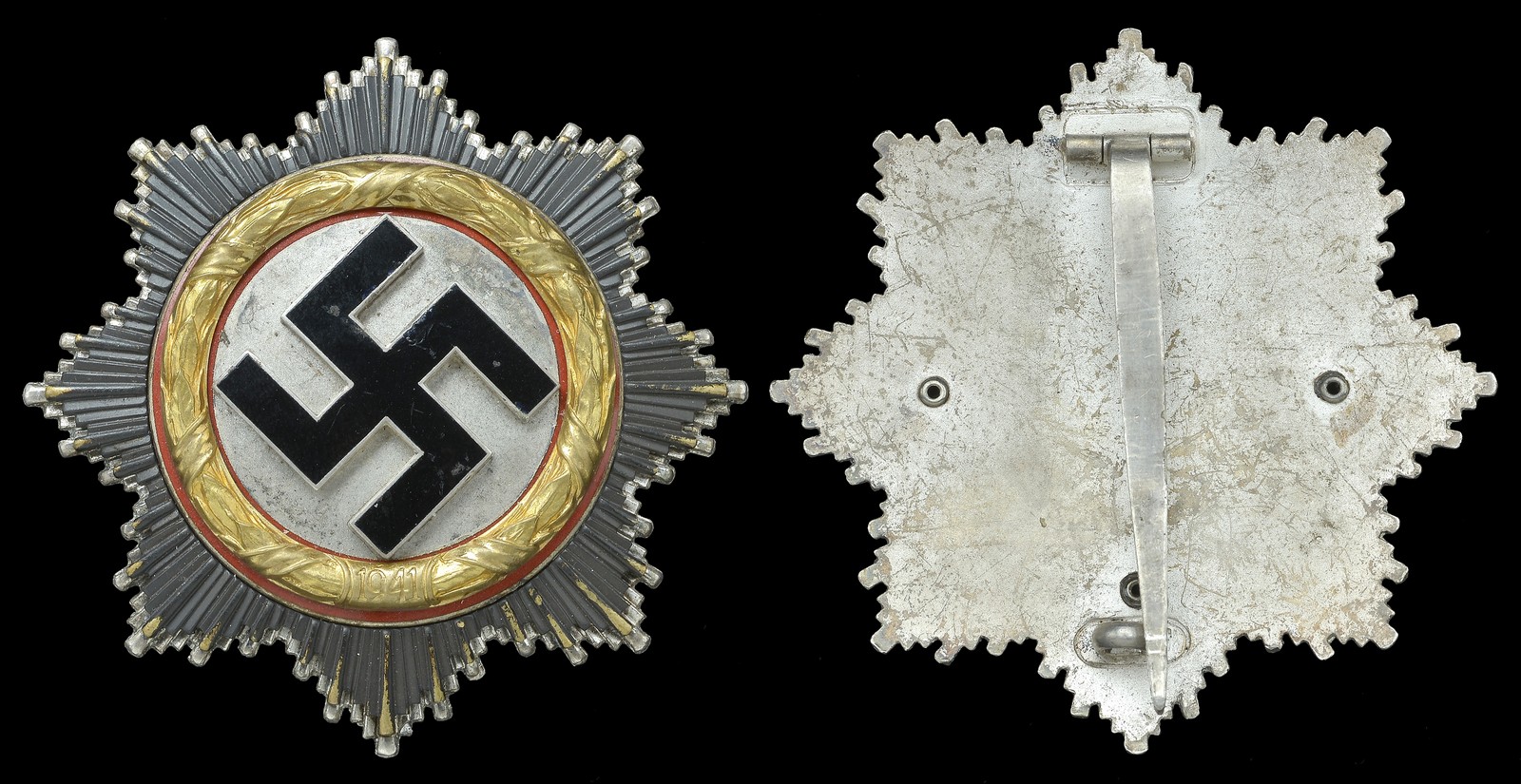 Germany, Third Reich, German Cross in Gold 1941, enamelled pin-backed badge, 63mm. dia., 44.6g., 4