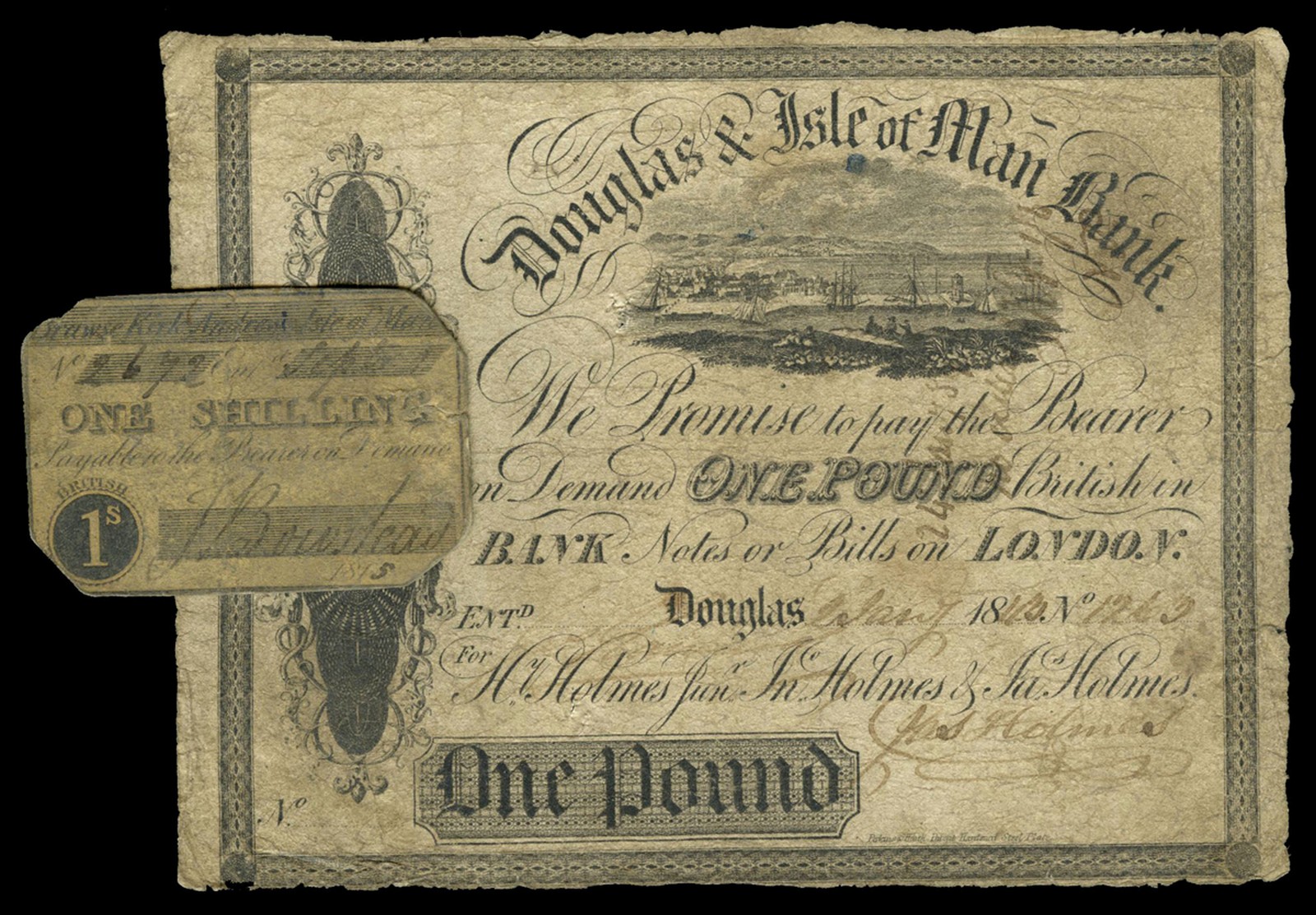 BRITISH BANKNOTES, Isle of Man, John Bowstead, One Shilling, 6 September 1815, no. 2672, card