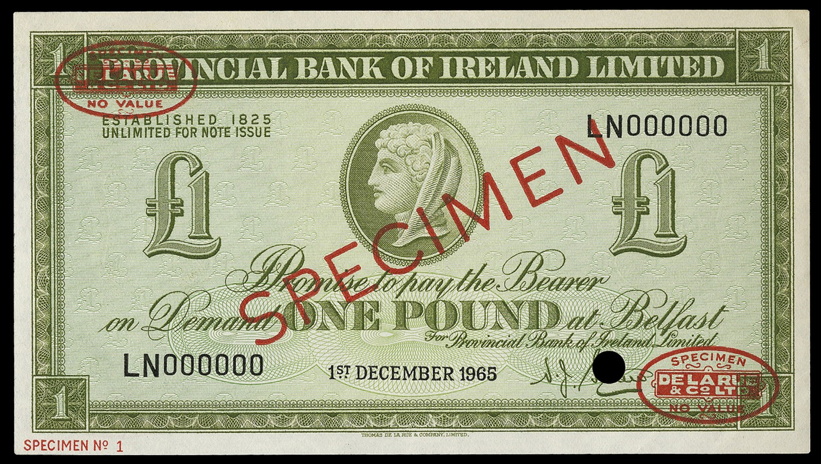 BRITISH BANKNOTES, Provincial Bank of Ireland Ltd: Northern Ireland, One Pound, 1 December 1965,
