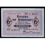 BRITISH BANKNOTES, Guernsey, Occupation, Sixpence, 1 January 1942, U 0853, on French blue paper,