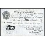 BRITISH BANKNOTES, Bank of England, K.O. Peppiatt, Five Pounds, 10 November 1944, E60 062090 (