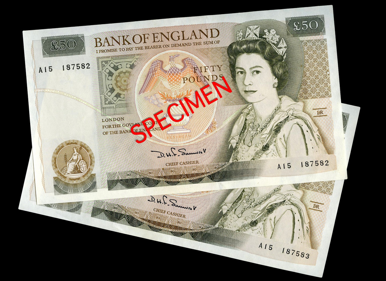 BRITISH BANKNOTES, Bank of England, D.H.F. Somerset, Fifty Pounds (2), both 1981, A15 187582-3 (