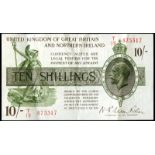 BRITISH BANKNOTES, Treasury, N.F. Warren Fisher, Ten Shillings, 1927-8, T/19 875317 (Dugg. T33).
