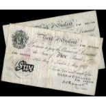 BRITISH BANKNOTES, Bank of England, K.O. Peppiatt, Five Pounds (2), 2 May 1945, J08 002028, 2 August