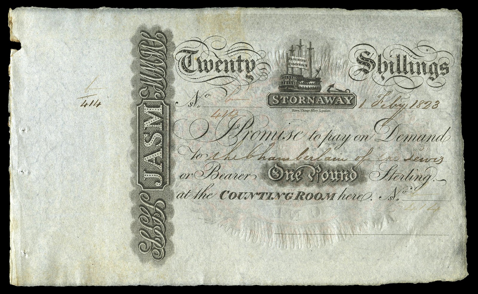 BRITISH BANKNOTES, J. Stewart Mackenzie [Stornoway], One Pound, 1 February 1823, B/414, unissued (