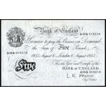 BRITISH BANKNOTES, Bank of England, L.K. O’Brien, Five Pounds, 6 August 1955, A45A 015218 (Dugg.