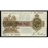 BRITISH BANKNOTES, Treasury, J. Bradbury, One Pound, 1917-19, F/10 989326 (Dugg. T16). Lightly