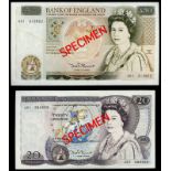 BRITISH BANKNOTES, Bank of England, D.H.F. Somerset, Twenty Pounds, J01 580553, Fifty Pounds, A01