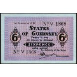 BRITISH BANKNOTES, Guernsey, Occupation, Sixpence, 1 January 1942, V 1868, French blue paper,