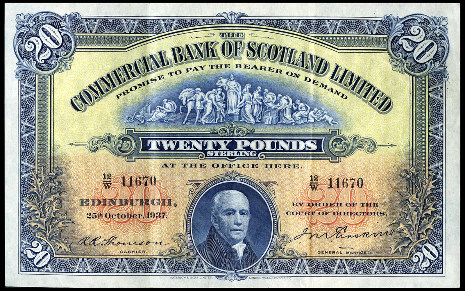 BRITISH BANKNOTES, The Commercial Bank of Scotland Ltd, Twenty Pounds, 25 October 1937, 12/W