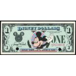 WORLD BANKNOTES, United States of America, Disney Dollars, One Dollar, Series 1987, stamped specimen