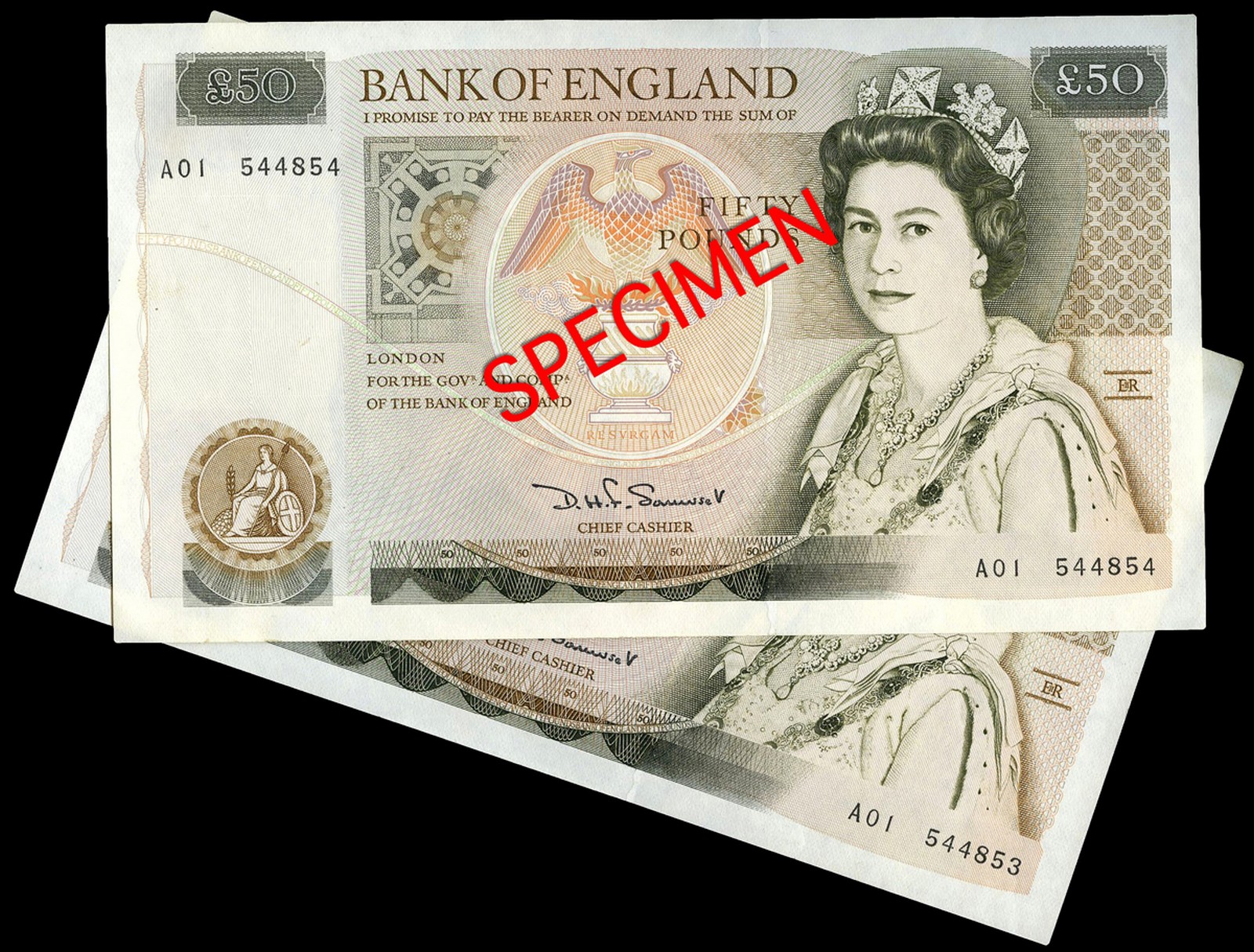 BRITISH BANKNOTES, Bank of England, D.H.F. Somerset, Fifty Pounds (2), both 1981, A01 544853-4 (