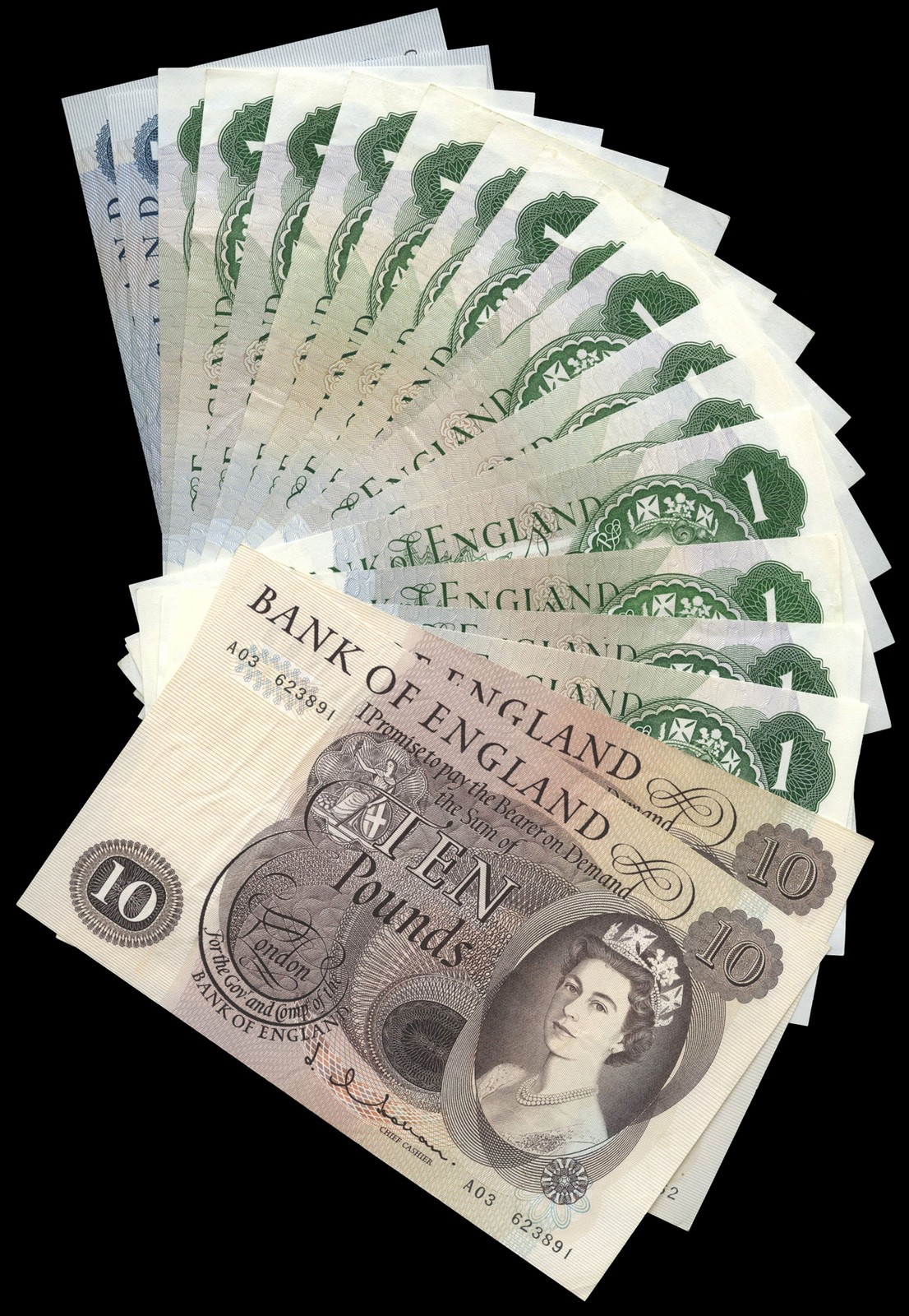 BRITISH BANKNOTES, Bank of England, J.Q. Hollom, Ten Pounds (2), both 1964-6, A03 623891, A05