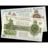 BRITISH BANKNOTES, Treasury, N.F. Warren Fisher, Ten Shillings, W/59 571730, One Pound, 1927-8, S/
