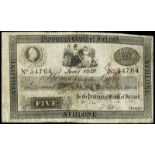 BRITISH BANKNOTES, Provincial Bank of Ireland, One Pound, 1 June 1839, no. 54764, Athlone, stamped