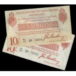 BRITISH BANKNOTES, Treasury, J. Bradbury, Ten Shillings (2), both 1914-16, H1/67 83970, A2/55