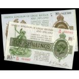 BRITISH BANKNOTES, Treasury, N.F. Warren Fisher, Ten Shillings, N/39 664987, One Pound, 1922-7, F1/