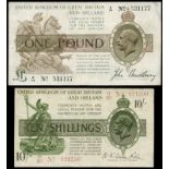 BRITISH BANKNOTES, Treasury, J. Bradbury, One Pound, 1917-19, G/74 531177; N.F. Warren Fisher, Ten