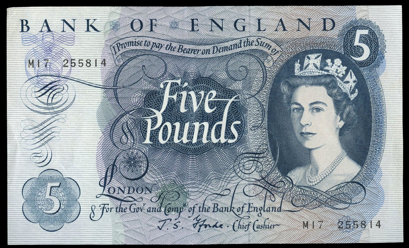 BRITISH BANKNOTES, Bank of England, J.S. Fforde, Five Pounds, 1967-70, M17 255814 replacement (Dugg.