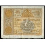BRITISH BANKNOTES, Bank of Scotland, One Pound, 14 September 1915, 95/AD 9913, signature of P.