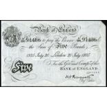 BRITISH BANKNOTES, Bank of England, K.O. Peppiatt, Five Pounds, 20 July 1935, A/205 91486 (Dugg.