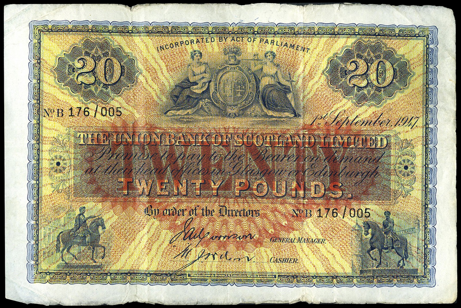 BRITISH BANKNOTES, The Union Bank of Scotland Ltd, Twenty Pounds, 1 September 1947, B 176/005,