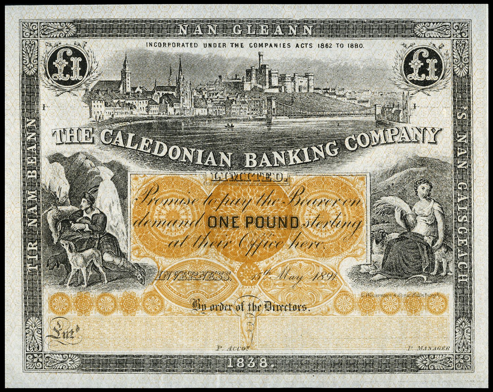BRITISH BANKNOTES, The Caledonian Banking Co, One Pound, 15 May 1891, unissued (Douglas 17). Good